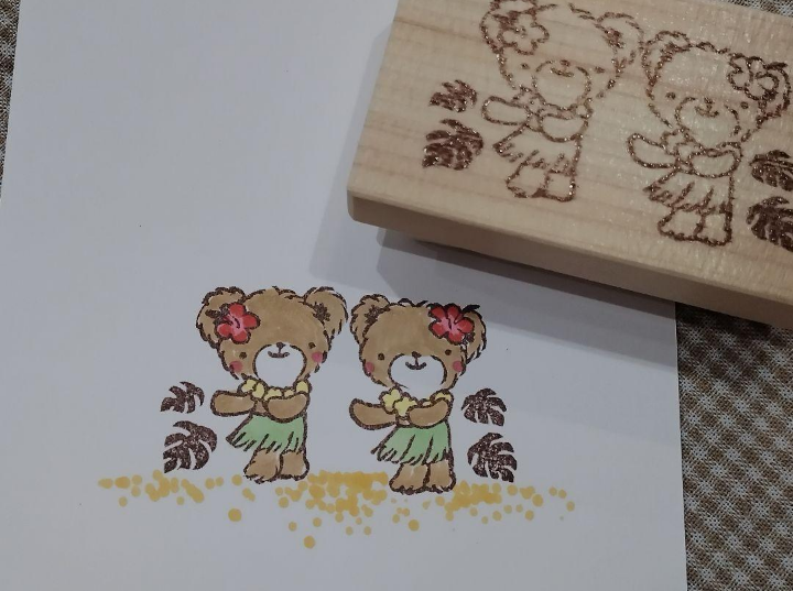 消しゴムはんこ♪ 131 ふわふわくまちゃん フラダンス ハワイ スタンプ