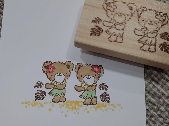 消しゴムはんこNo.508 モフモフくまちゃん thank you 消しゴムはんこ♪ 131 ふわふわくまちゃん フラダンス ハワイ スタンプ