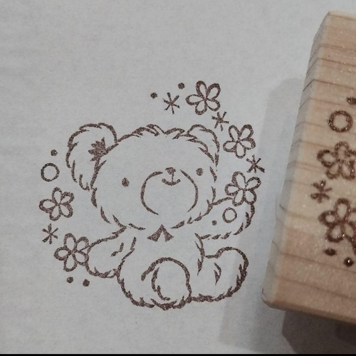 消しゴムはんこ万年筆くまさんとお花
