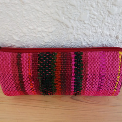 手織布のペンケース(綿、赤色) 3枚目の画像