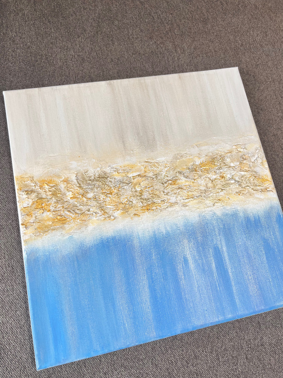 Stream/抽象画 (30square)/北欧/アート/インテリア/モダン/現代アート/青/金/白/ゴールド/絵画 