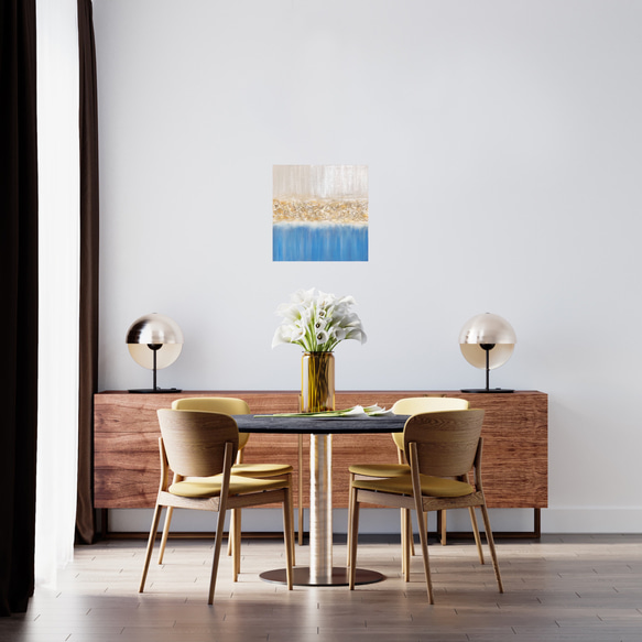 Stream/抽象画 (30square)/北欧/アート/インテリア/モダン/現代アート/青/金/白/ゴールド/絵画 