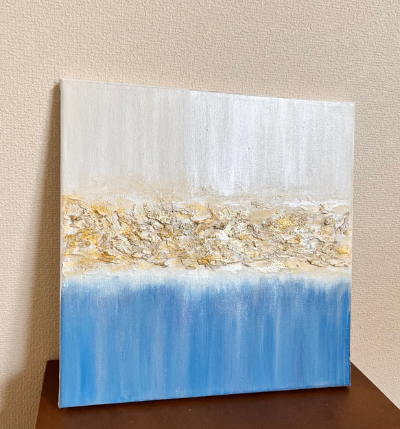 Stream/抽象画 (30square)/北欧/アート/インテリア/モダン/現代アート/青/金/白/ゴールド/絵画 