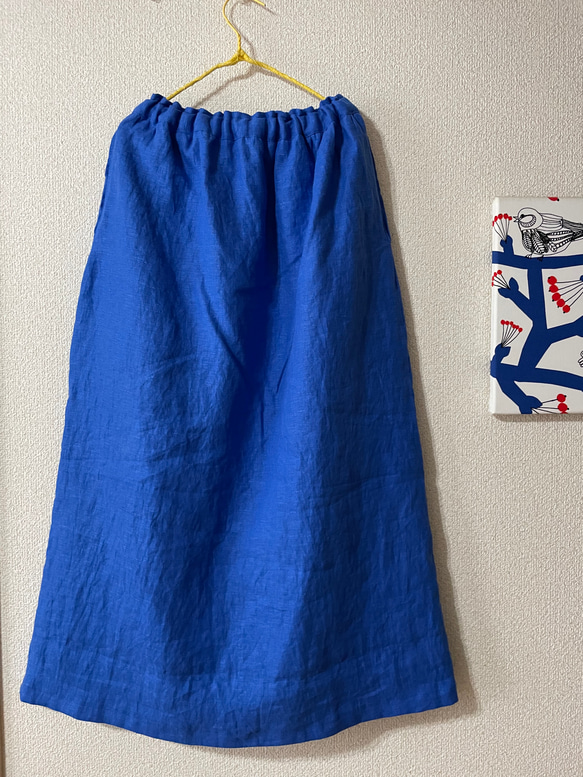 「Creema 新作WEEK」ヨーロピアンリネン100% ビタミンカラースッキリロングスカート(オリエンタルブルー) 7枚目の画像