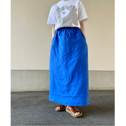 「Creema 新作WEEK」ヨーロピアンリネン100% ビタミンカラースッキリロングスカート(オリエンタルブルー) 1枚目の画像