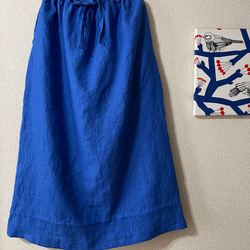 「Creema 新作WEEK」ヨーロピアンリネン100% ビタミンカラースッキリロングスカート(オリエンタルブルー) 6枚目の画像