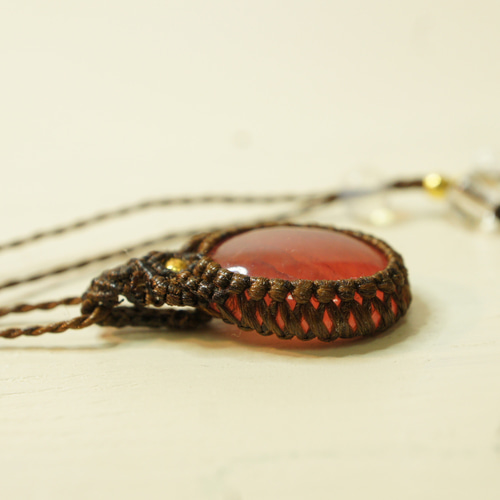 マクラメ編みインカローズ（ロードクロサイト）ペンダント ネックレス