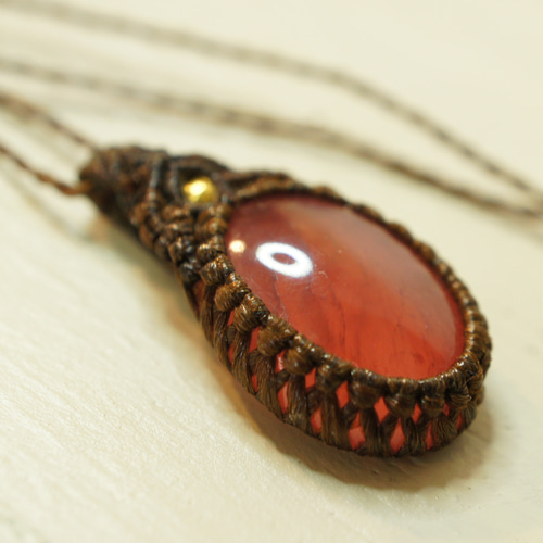 マクラメ編みインカローズ（ロードクロサイト）ペンダント ネックレス