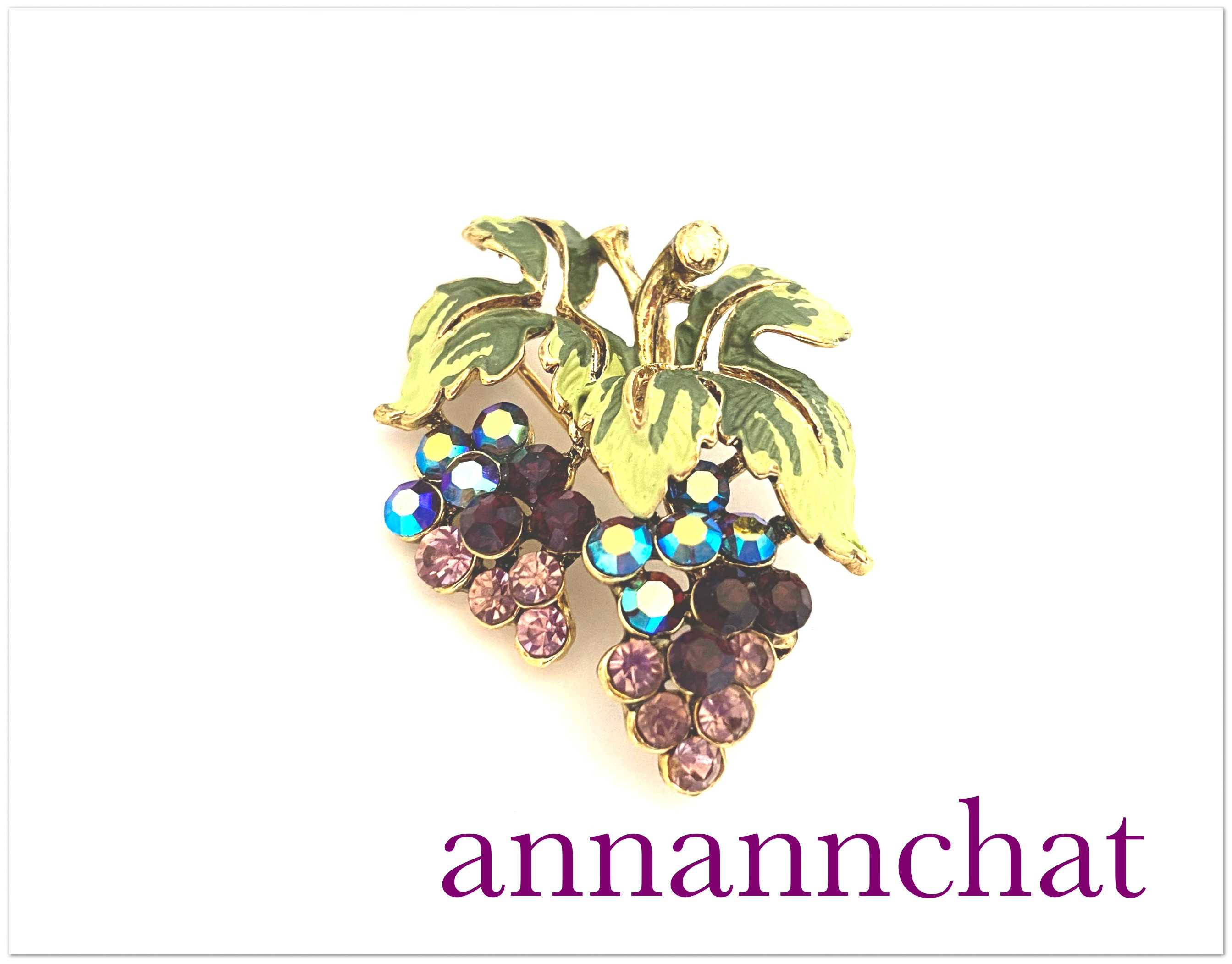 【アメリカ製　ビンテージ 　葡萄　ブドウ　の　ブローチ】秋　ソムリエ　ワイン