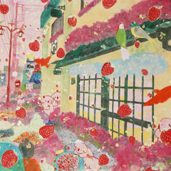 とちおとめの降る空　オリジナル手拭い　ストロベリーピンク　使い方の紙付き　日本製 7枚目の画像