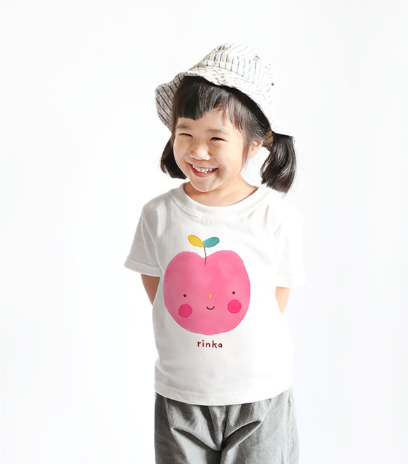 Kids 名前入り 名入れ Ｔシャツ 半袖（りんごのヘリコプター） 2枚目の画像