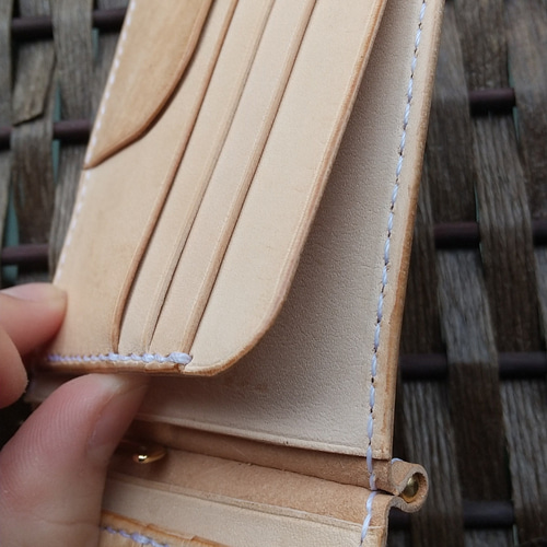 ハンドメイド】飴色に育つヌメ革の小銭入れ付きマネークリップ