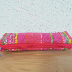 手織布のペンケース(綿、ピンク色) 3枚目の画像