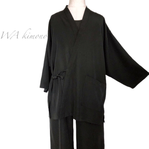 黒作務衣 上下 イージーパンツ 和 作業着 普段着 制服