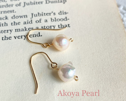 レア14kgfあこや真珠のフラワーカービングピアス アコヤ真珠 フラワーパールピアス SV925製 ゴールド ピンクゴールド