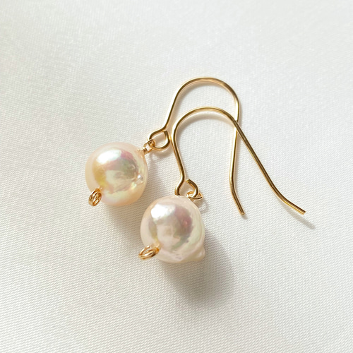 14kgf 一点もの。ツノ付き あこや真珠の一粒ピアス ac/604 ピアス