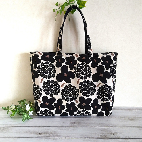 北欧花柄 軽くて洗えるエコバッグ モノトーン コットン サブバッグ