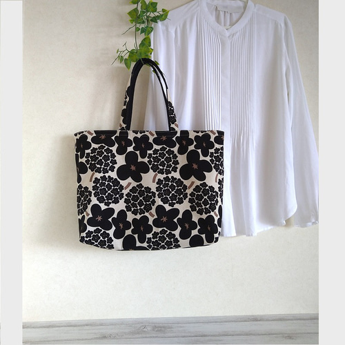 北欧花柄 軽くて洗えるエコバッグ モノトーン コットン サブバッグ