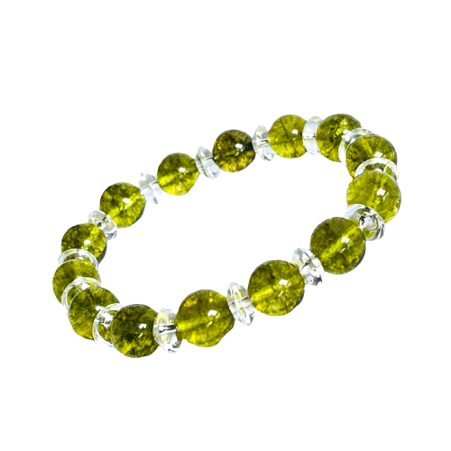 【ペリドットのような美しさ グリーンクォーツ10mm大玉 】16cm 道を照らす太陽ブレスレット YA