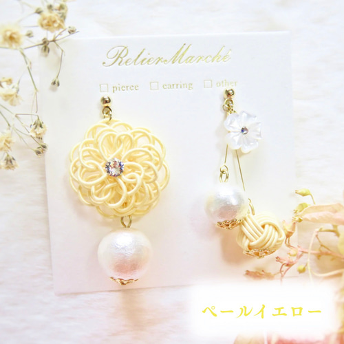 全11色】水引フラワーアシメピアス/イヤリング ✽成人式✽卒業式✽結婚