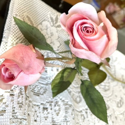 染花・布花・アートフラワー 春の歌⓺ 薔薇2本 玄関・和洋の