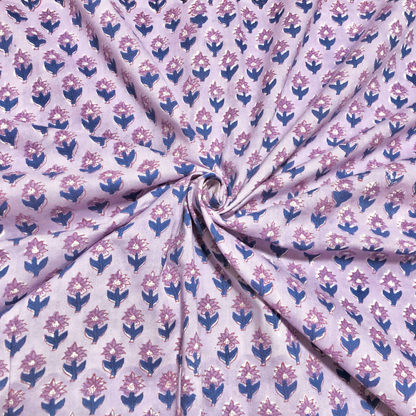 【50cm單位】紫色小花印度手工版畫布料紡織棉 第1張的照片