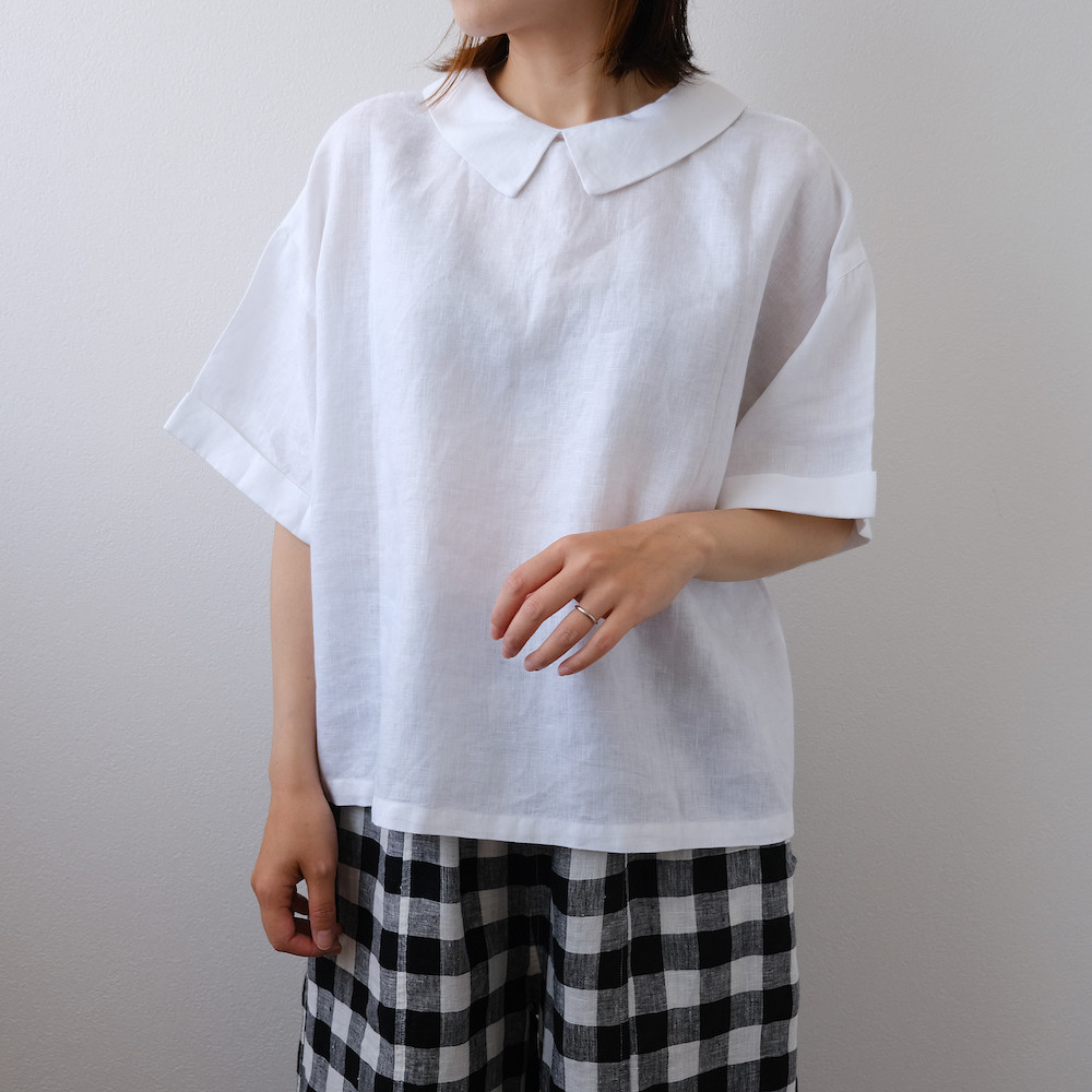 冷感 大人可愛い ナチュラル リネン 麻 春夏 トップス ブラウス 袖あり T2302 W