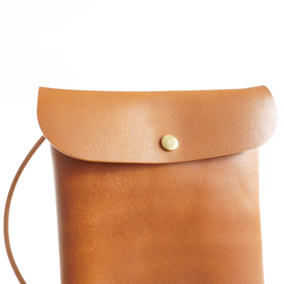 長財布とスマホが余裕で入るサコッシュ ショルダー斜め掛けタイプ 縦型 茶系  Phone Leather Pouch 6枚目の画像