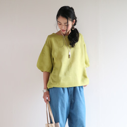 新款【黃綠】酷亞麻100%燈籠袖套頭衫♥︎ 第5張的照片