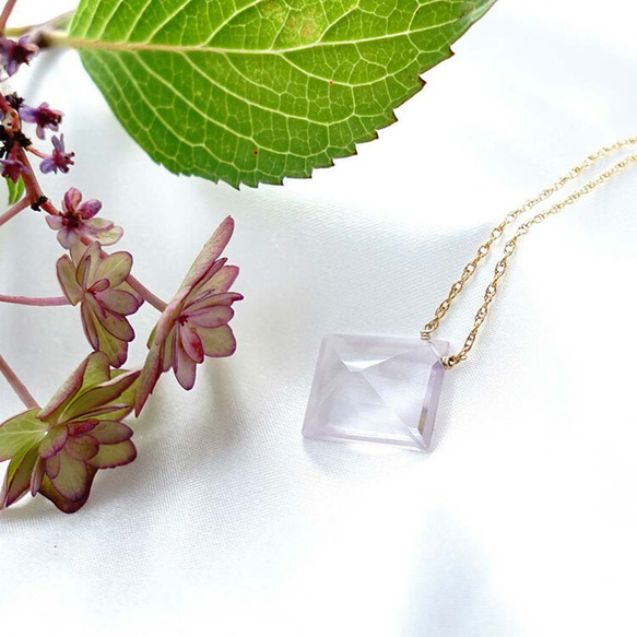 14kgf 粉色紫水晶鑽石切割天然石項鍊 ~ 鑽石 第6張的照片