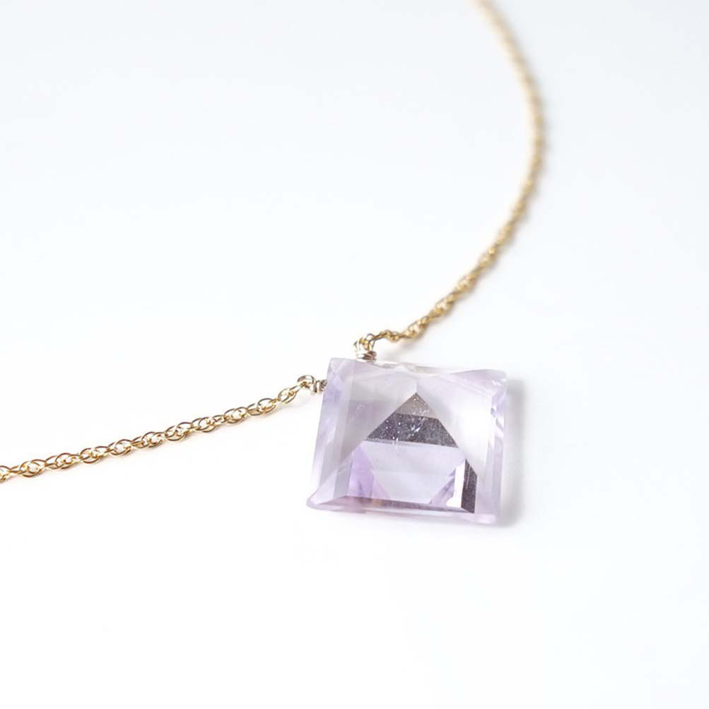 14kgf ピンクアメジスト ダイヤモンドカット 天然石ネックレス ~diamond