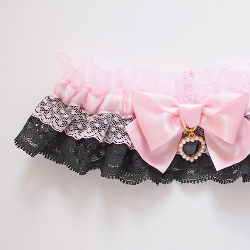 ガーター リング ハートチャーム ダブルレース ブラック ピンク その他
