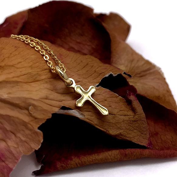 十字架 チャーム ネックレス/18金ネックレス つけっぱなし/ゴールド ネックレス シンプル/ゴシック 12枚目の画像