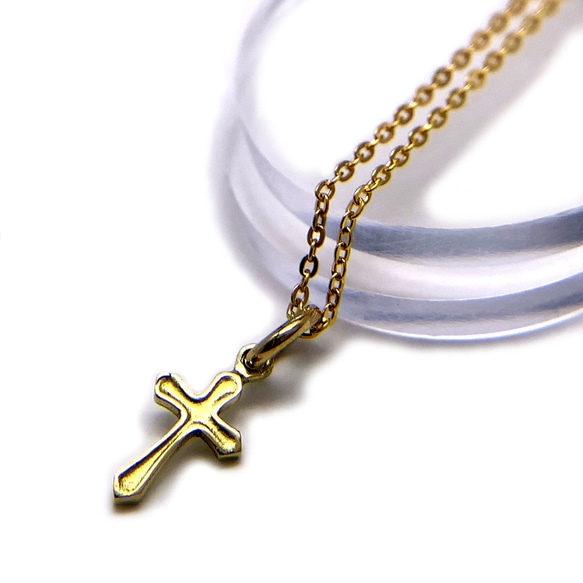 十字架 チャーム ネックレス/18金ネックレス つけっぱなし/ゴールド ネックレス シンプル/ゴシック 4枚目の画像