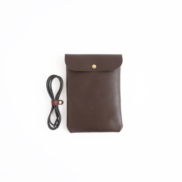 長財布とスマホが余裕で入るサコッシュ ショルダー斜め掛けタイプ 縦型 ブラウン Phone Leather Pouch 13枚目の画像