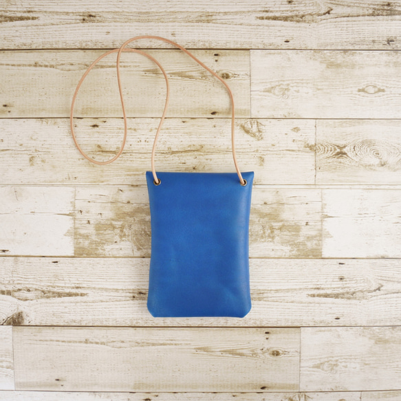 長財布とスマホが余裕で入るサコッシュ ショルダー斜め掛けタイプ 縦型 ブルー 青 Phone Leather Pouch 5枚目の画像
