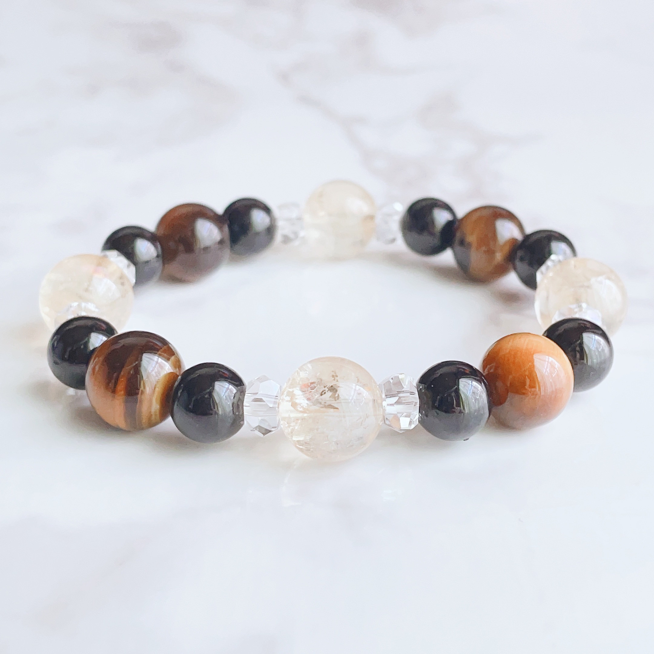 ✦新しい職場や環境で不安を取り除き前向きへ シトリン タイガーアイ パワー・ストーン 天然石 ブレスレット No590