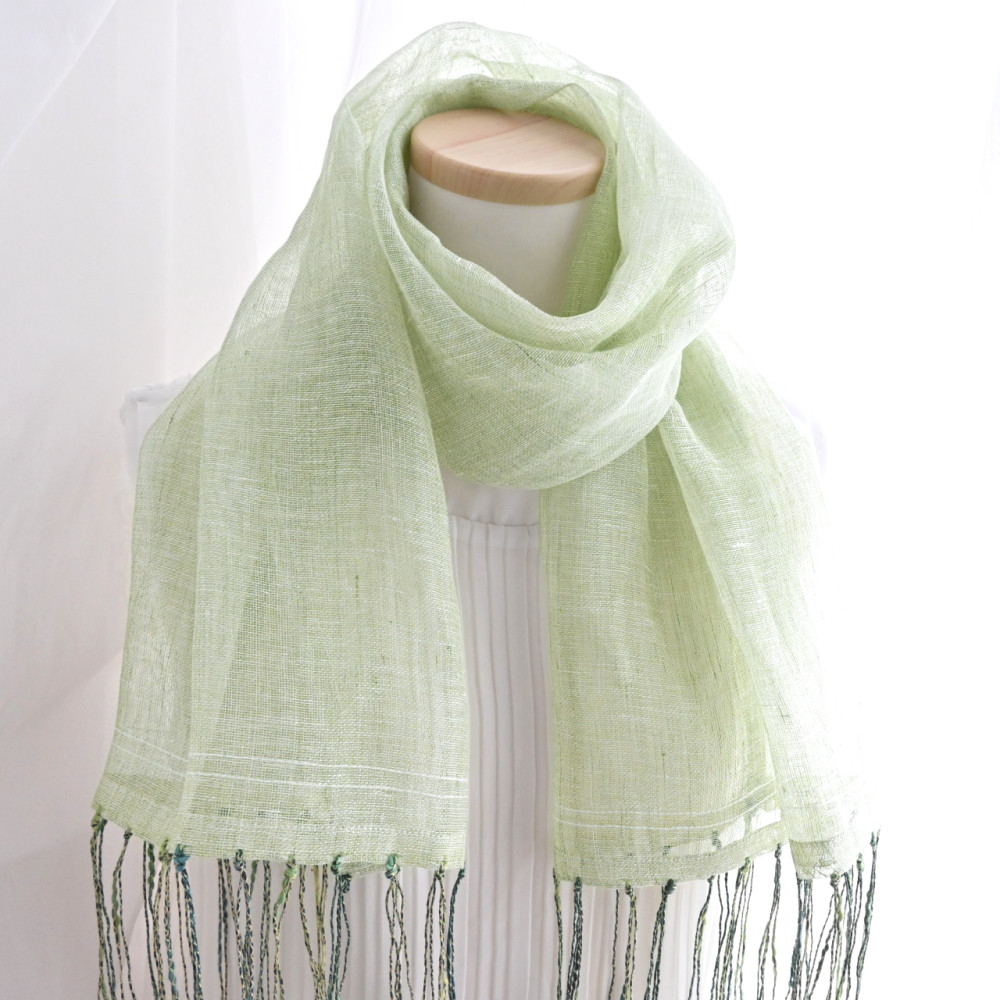 夏、シャリッ！国産リネン100% 春夏 ストール 《リーフグリーン》✨特集掲載作品