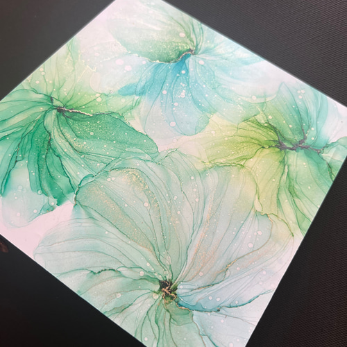 アルコールインクアート パネル【世界に一つだけのアート】green