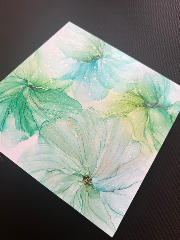 アルコールインクアート パネル【世界に一つだけのアート】green flower 4枚目の画像