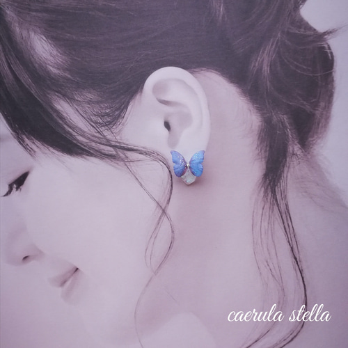 ピアス　蓄光　光る　蝶　カボション　ガラス　夜空　夜景　ピンク　青　水色　星　夏 ピアス 蓄光 光る 蝶 カボション ガラス 夜空 夜景 ピンク 青