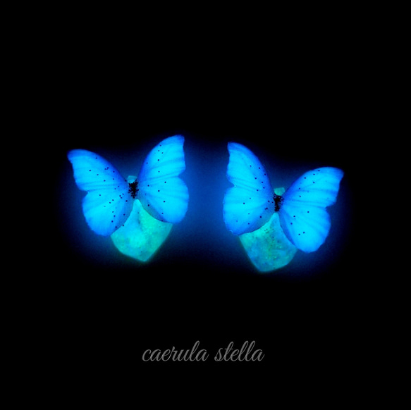 夜光蝶 と オーロラ 鉱石 No.3 ピアス イヤリング 】 レジン