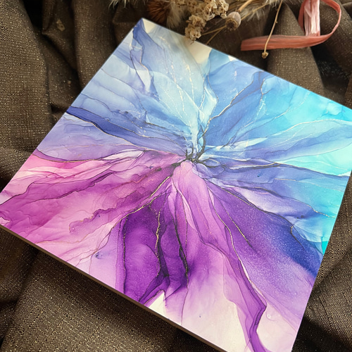 アルコールインクアート パネル 原画 1点もの blue×purple アルコールインクアート パネル 原画 1点もの blue×purple