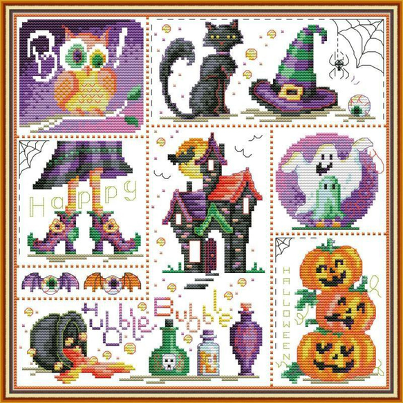 【絶版品】 ハロウィン　刺繍パッチ1 送料無料】☆ハロウィンパターン14ct☆クロスステッチ刺繍キット