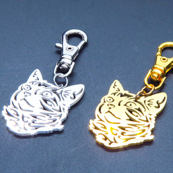 【再販×3】ゴールドカラー リアルな猫フェイスモチーフのキーホルダー ダイカット ステンレス 金具変更可 9枚目の画像