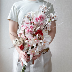 【Akiさま専用】2種の桜・マグノリア・らんの和装ブーケ　アーティフィシャルフラワーブーケ 6枚目の画像