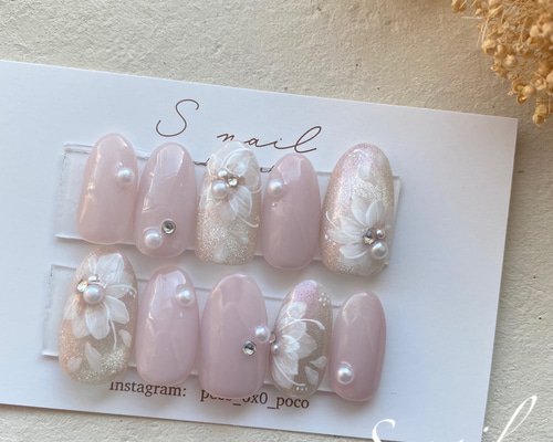 No.5】フラワーパールネイル ネイルチップ（つけ爪） S nail