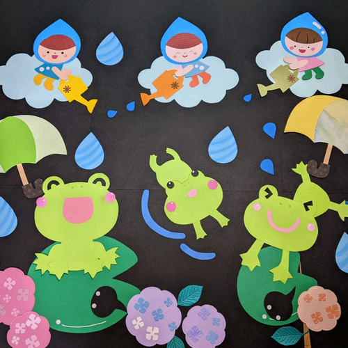 壁面飾り 梅雨 雫ちゃんとカエルたち♬ 保育 施設 雑貨・その他