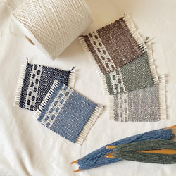 麻×ウールの手織りコースター 2枚目の画像