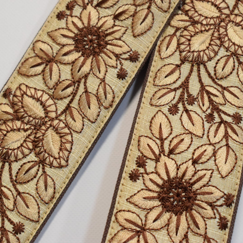 インド刺繍リボン 帆布ギターストラップ 楽器・アクセサリ